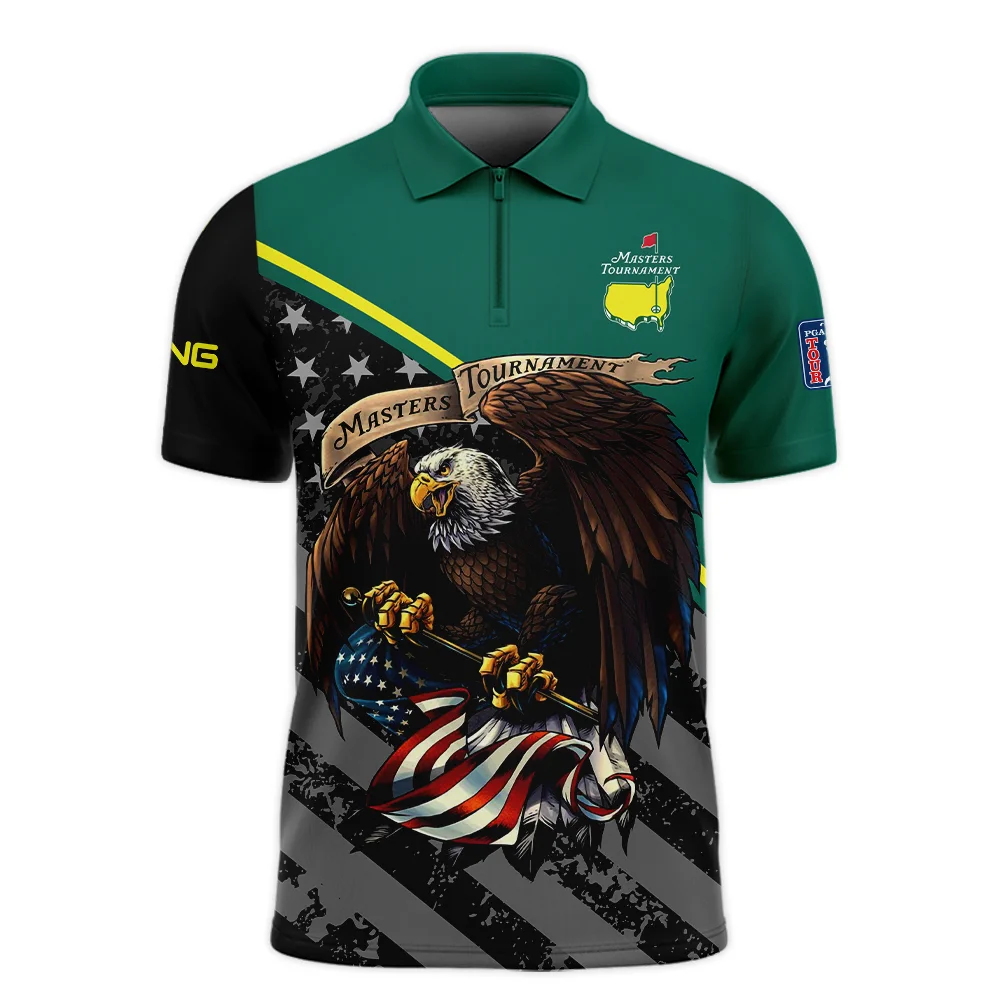 Special Version Golf Masters Tournament Ping Zipper Polo Shirt Egale USA Green Color Golf Sports All Over Print Zipper Polo Shirt For Men