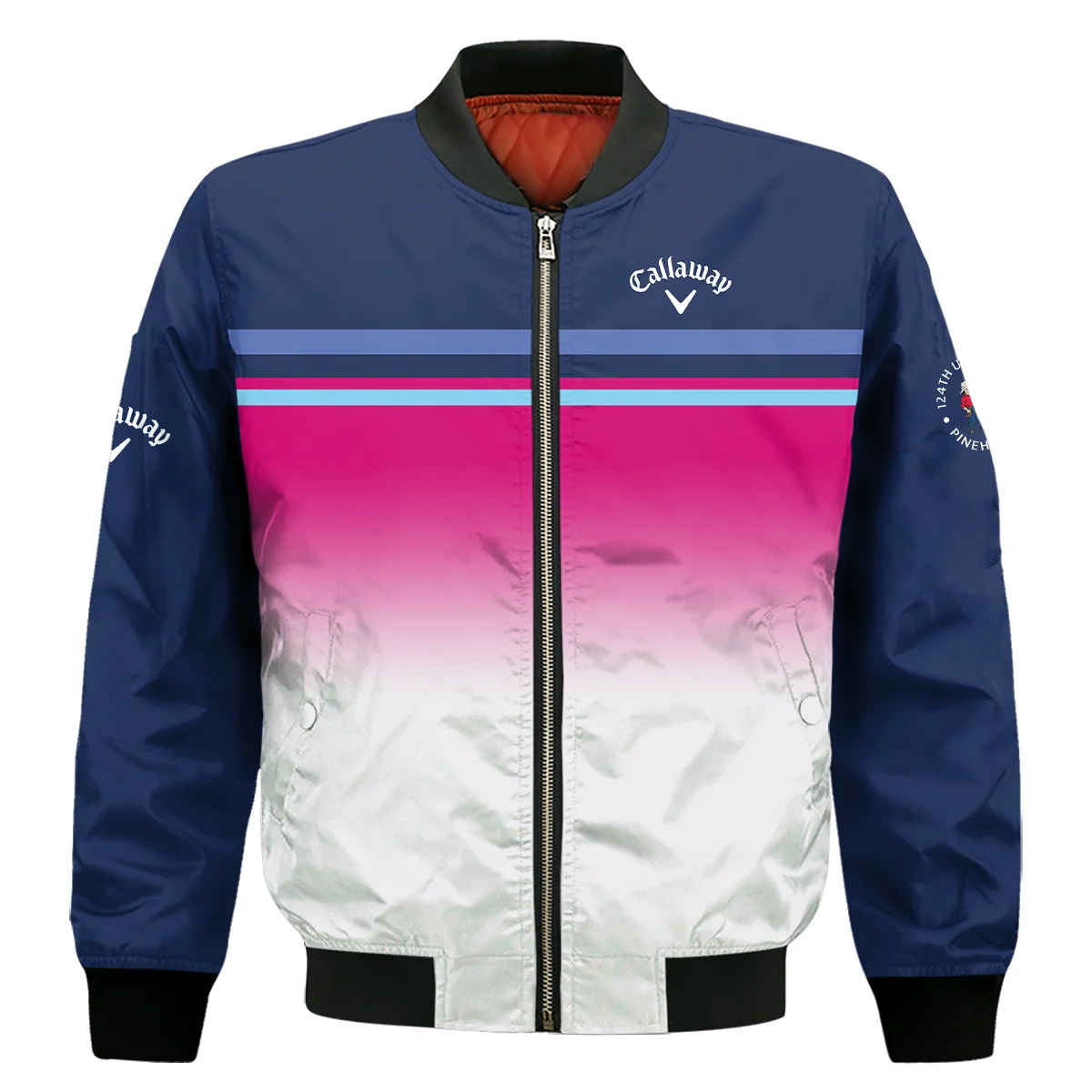 Sport Callaway 124th U.S. Open Pinehurst Bomber Jacket White Strong Pink Very Dark Blue Pattern  All Over Print Bomber Jacket