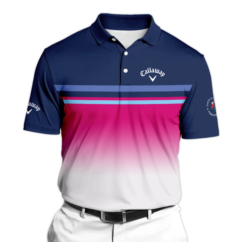 Sport Callaway 124th U.S. Open Pinehurst Polo Shirt White Strong Pink Very Dark Blue Pattern  All Over Print Polo Shirt For Men