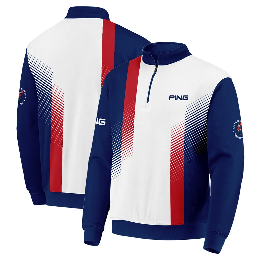 Sport Ping 124th U.S. Open Pinehurst Golf Long Polo Shirt Blue Red Striped Pattern White All Over Print Long Polo Shirt For Men