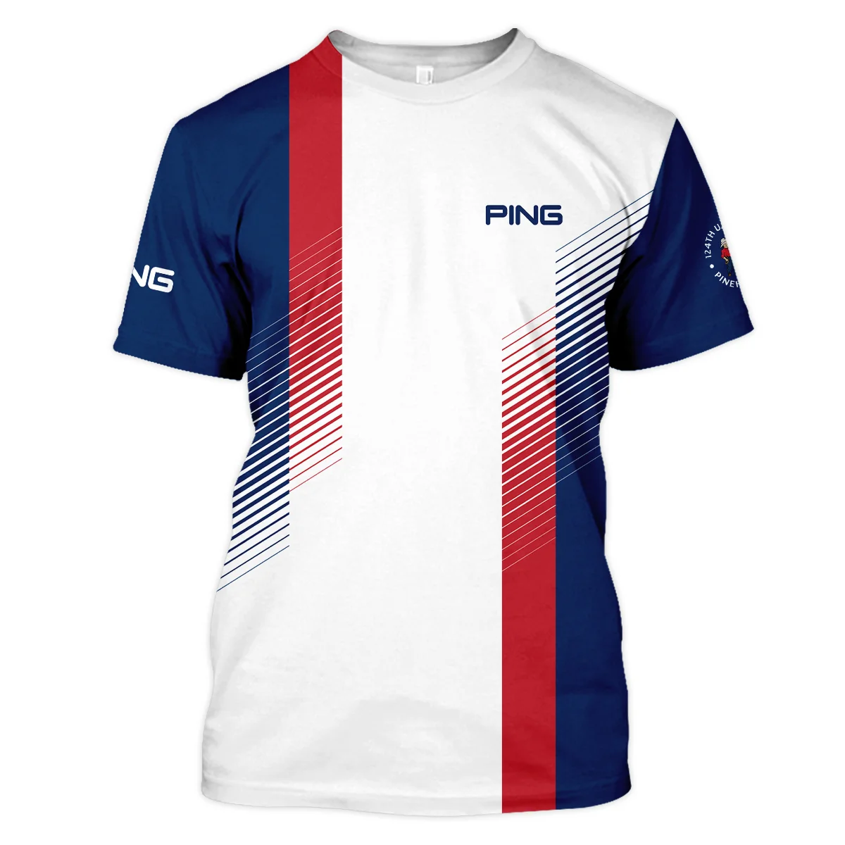 Sport Ping 124th U.S. Open Pinehurst Golf Long Polo Shirt Blue Red Striped Pattern White All Over Print Long Polo Shirt For Men