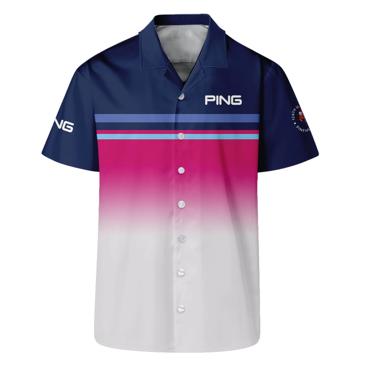 Sport Ping 124th U.S. Open Pinehurst Hawaiian Shirt White Strong Pink Very Dark Blue Pattern  All Over Print Oversized Hawaiian Shirt