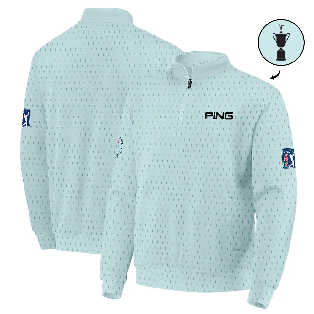 Sports 124th U.S. Open Ping Pinehurst Long Polo Shirt Cup Pattern Pastel Green All Over Print Long Polo Shirt For Men