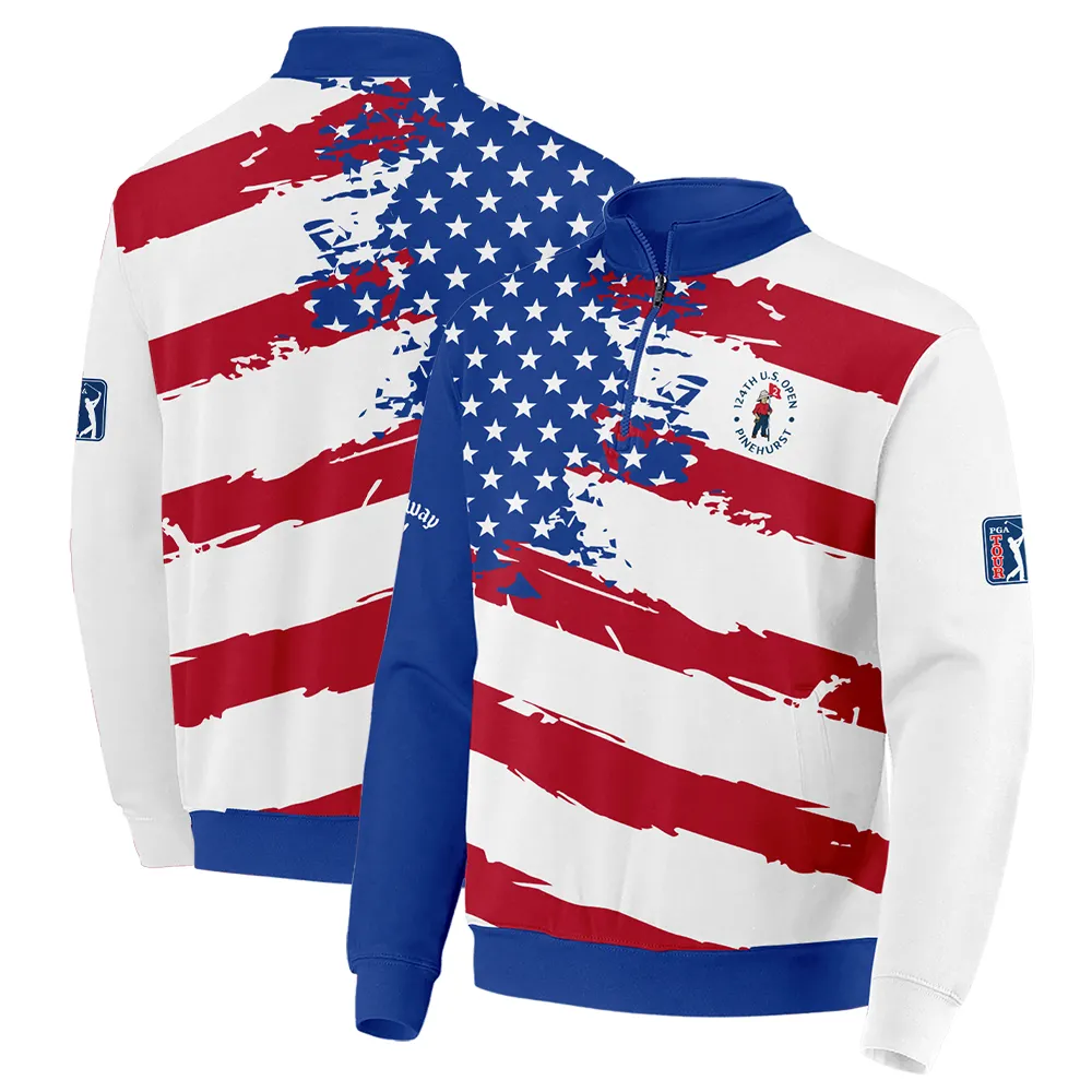 Sports Callaway 124th U.S. Open Pinehurst Quarter-Zip Jacket USA Flag Grunge White All Over Print Quarter-Zip Jacket