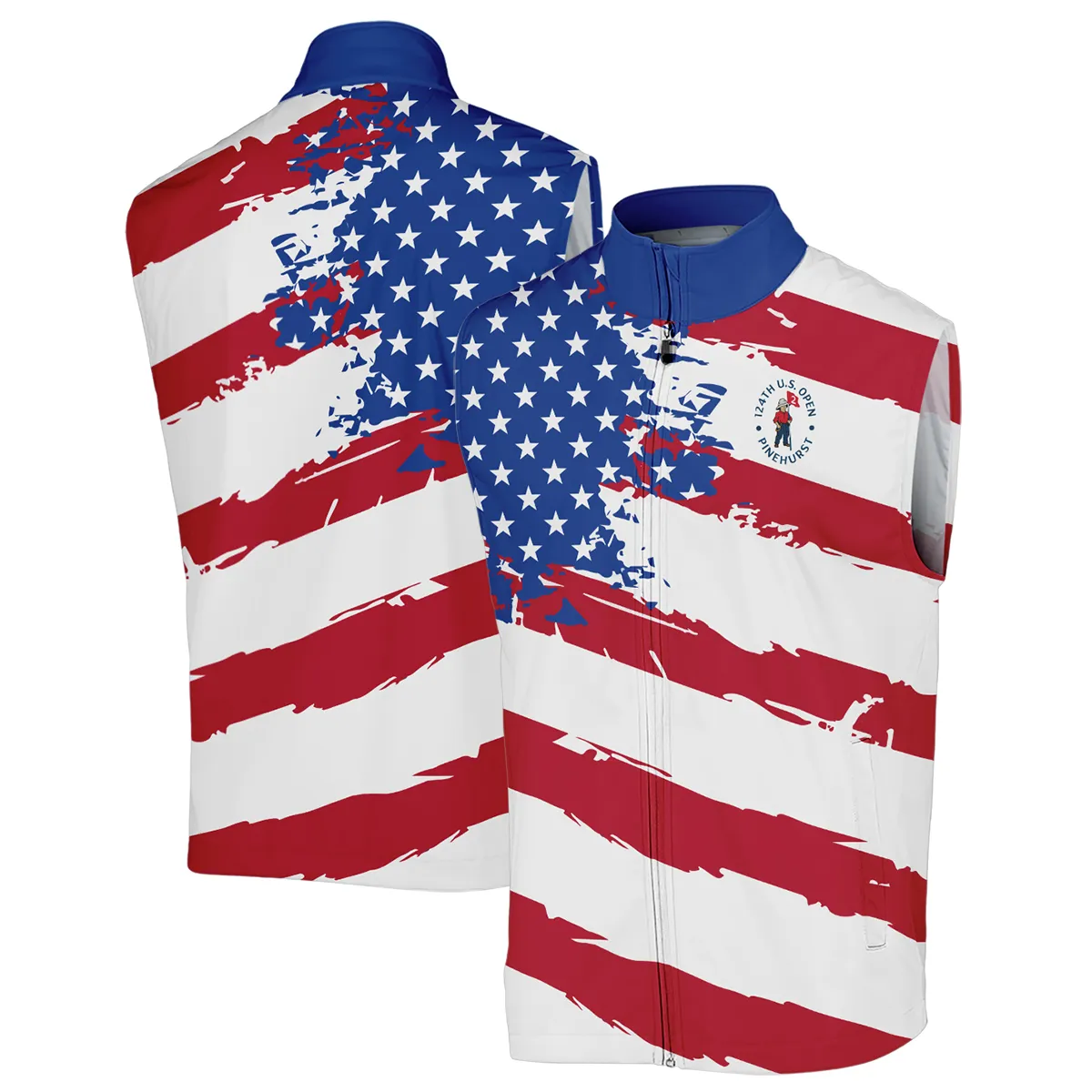 Sports Callaway 124th U.S. Open Pinehurst Quarter-Zip Jacket USA Flag Grunge White All Over Print Quarter-Zip Jacket