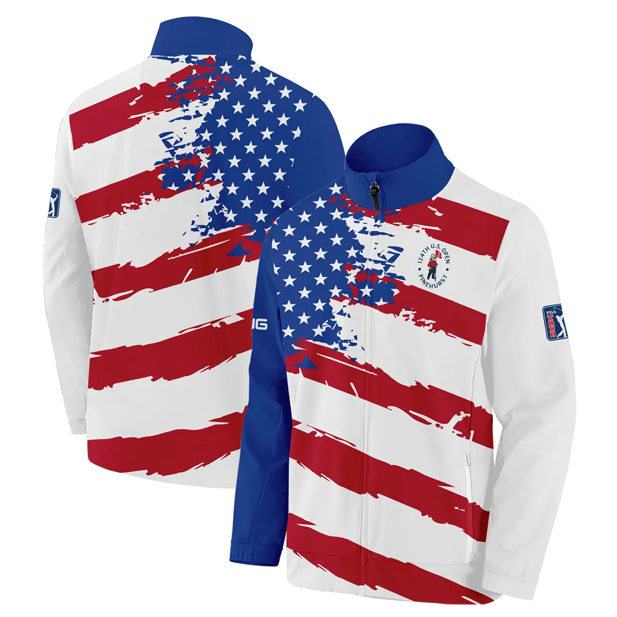 Sports Ping 124th U.S. Open Pinehurst Sleeveless Jacket USA Flag Grunge White All Over Print Sleeveless Jacket