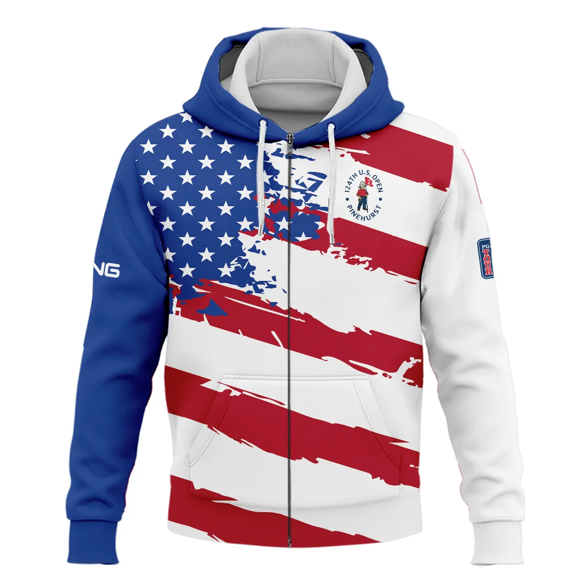 Sports Ping 124th U.S. Open Pinehurst Quarter-Zip Jacket USA Flag Grunge White All Over Print Quarter-Zip Jacket