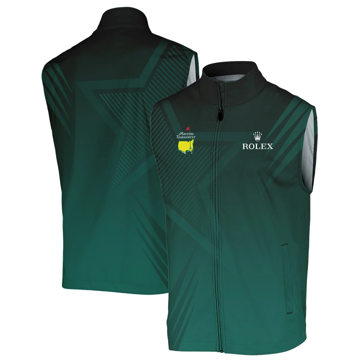 Sports Ping Masters Tournament Bomber Jacket Star Pattern Dark Green Gradient Golf Sleeveless Jacket Style Classic Sleeveless Jacket