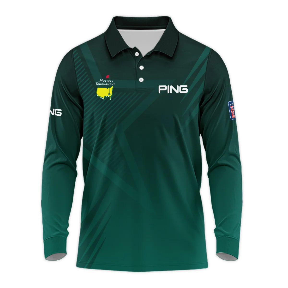 Sports Ping Masters Tournament Long Polo Shirt Star Pattern Dark Green Gradient Golf Long Polo Shirt For Men