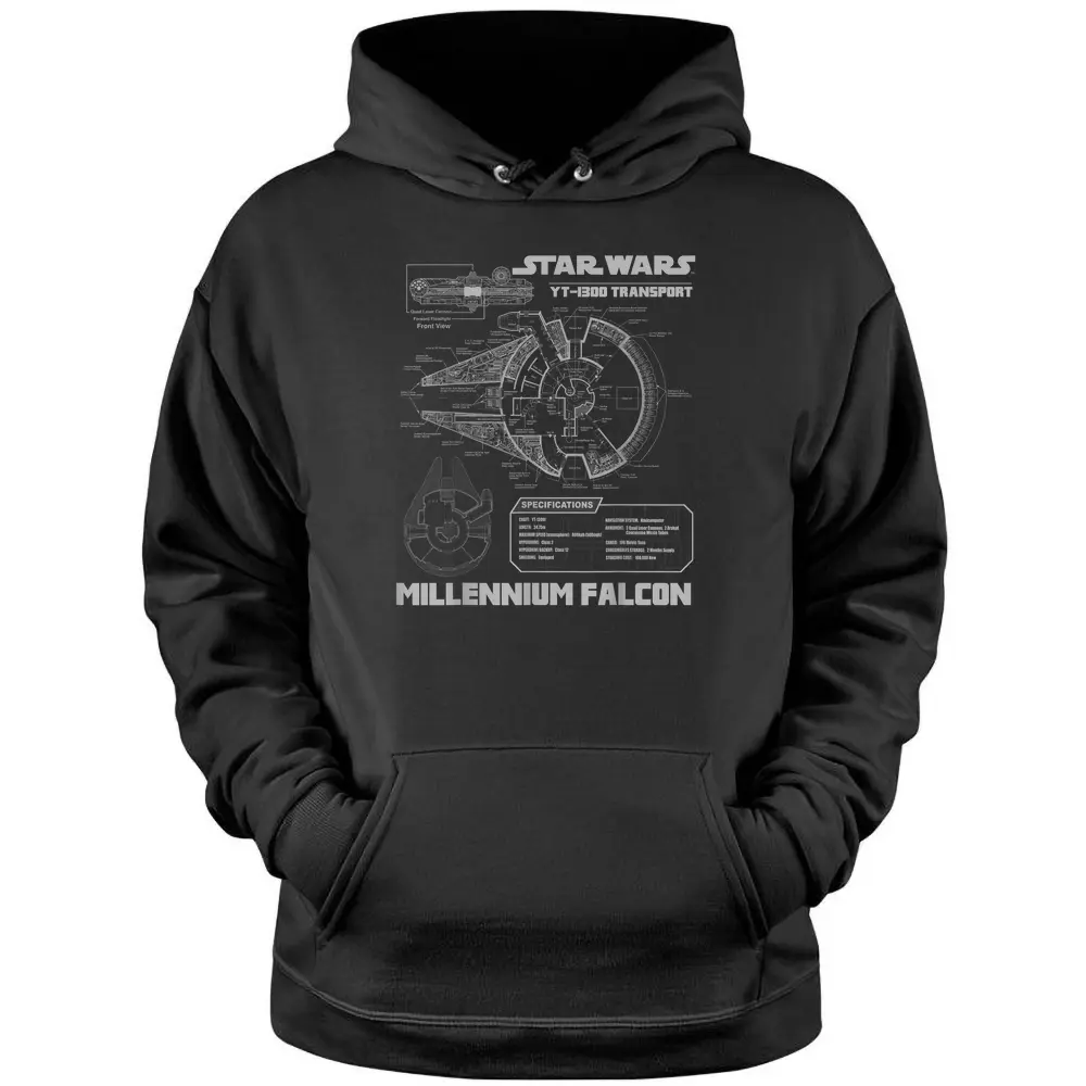 Star Wars Millennium Falcon Grey Schematics Graphic T-shirt Pullover Hoodie