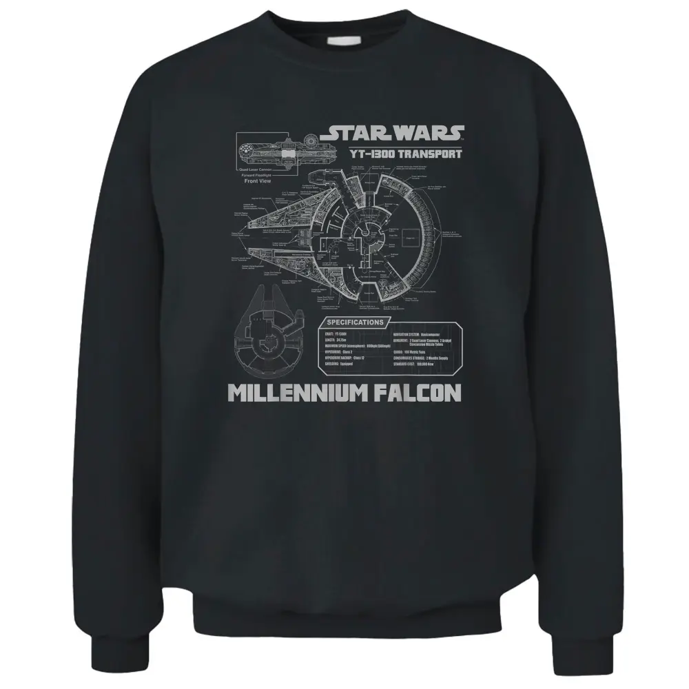 Star Wars Millennium Falcon Grey Schematics Graphic T-shirt Pullover Sweatshirt