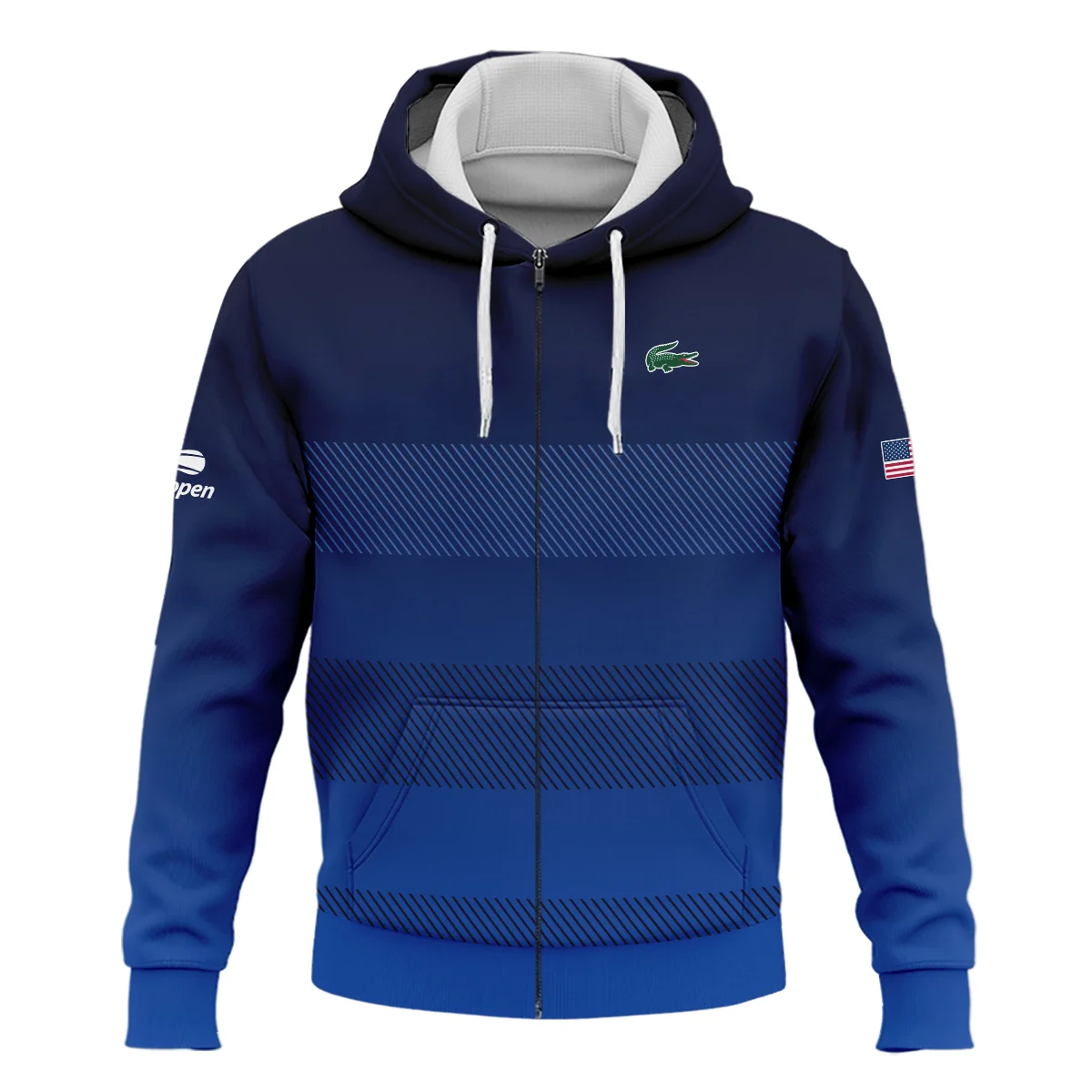 Straight Line Dark Blue Background US Open Tennis Champions Lacoste Zipper Hoodie Shirt Style Classic Zipper Hoodie Shirt