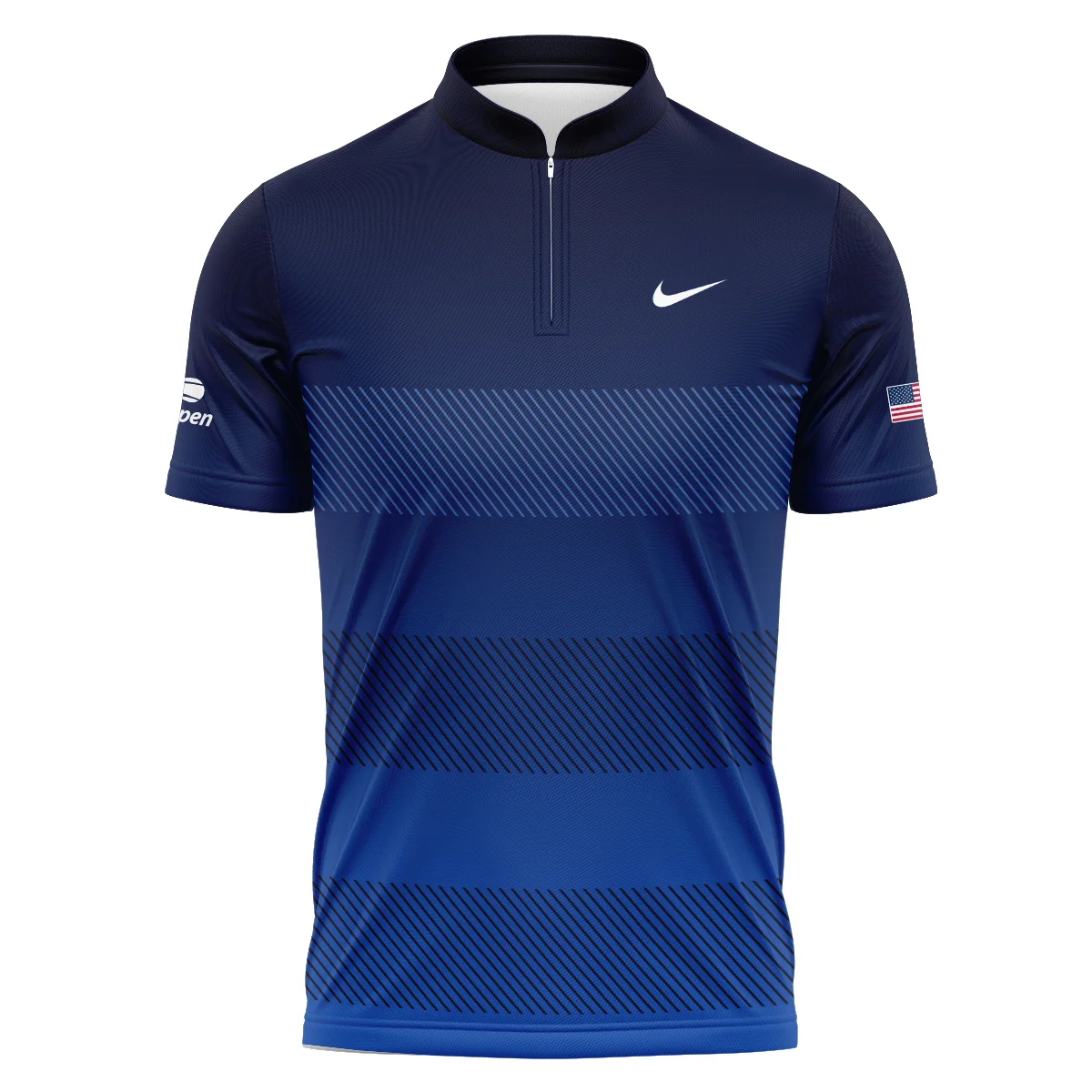 Straight Line Dark Blue Background US Open Tennis Champions Nike Polo Shirt Mandarin Collar Polo Shirt