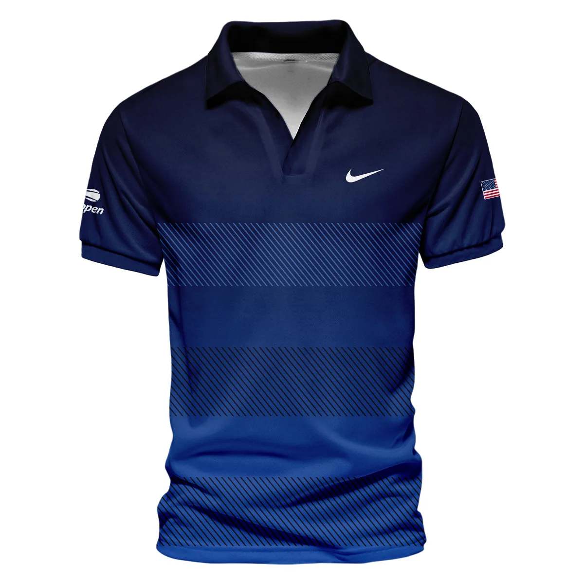 Straight Line Dark Blue Background US Open Tennis Champions Nike Vneck Polo Shirt Style Classic Polo Shirt For Men