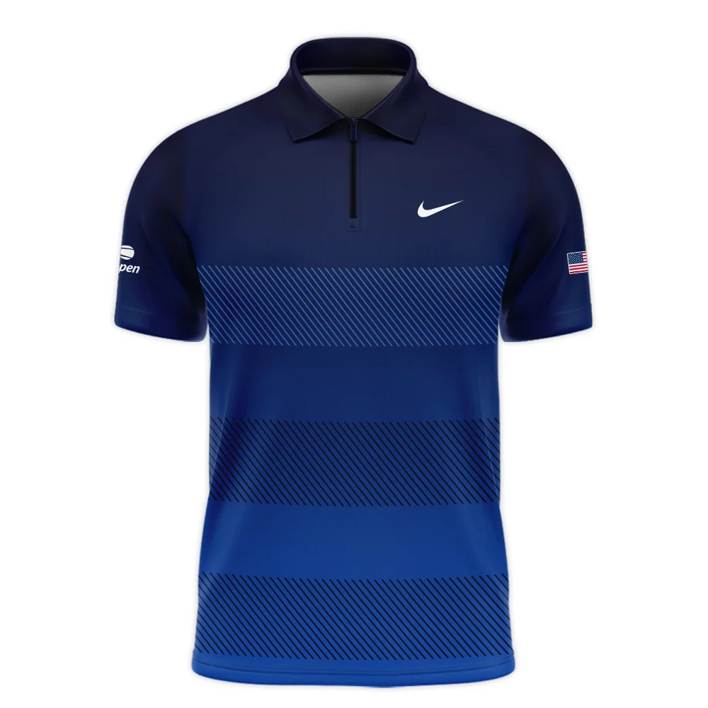 Straight Line Dark Blue Background US Open Tennis Champions Nike Zipper Polo Shirt Style Classic Zipper Polo Shirt For Men