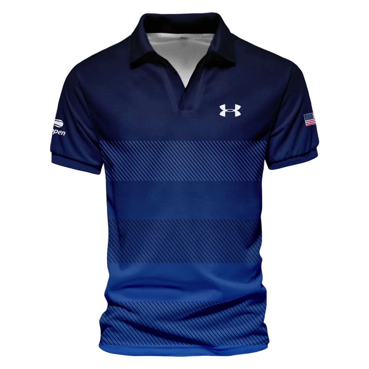 Straight Line Dark Blue Background US Open Tennis Champions Under Armour Vneck Polo Shirt Style Classic Polo Shirt For Men