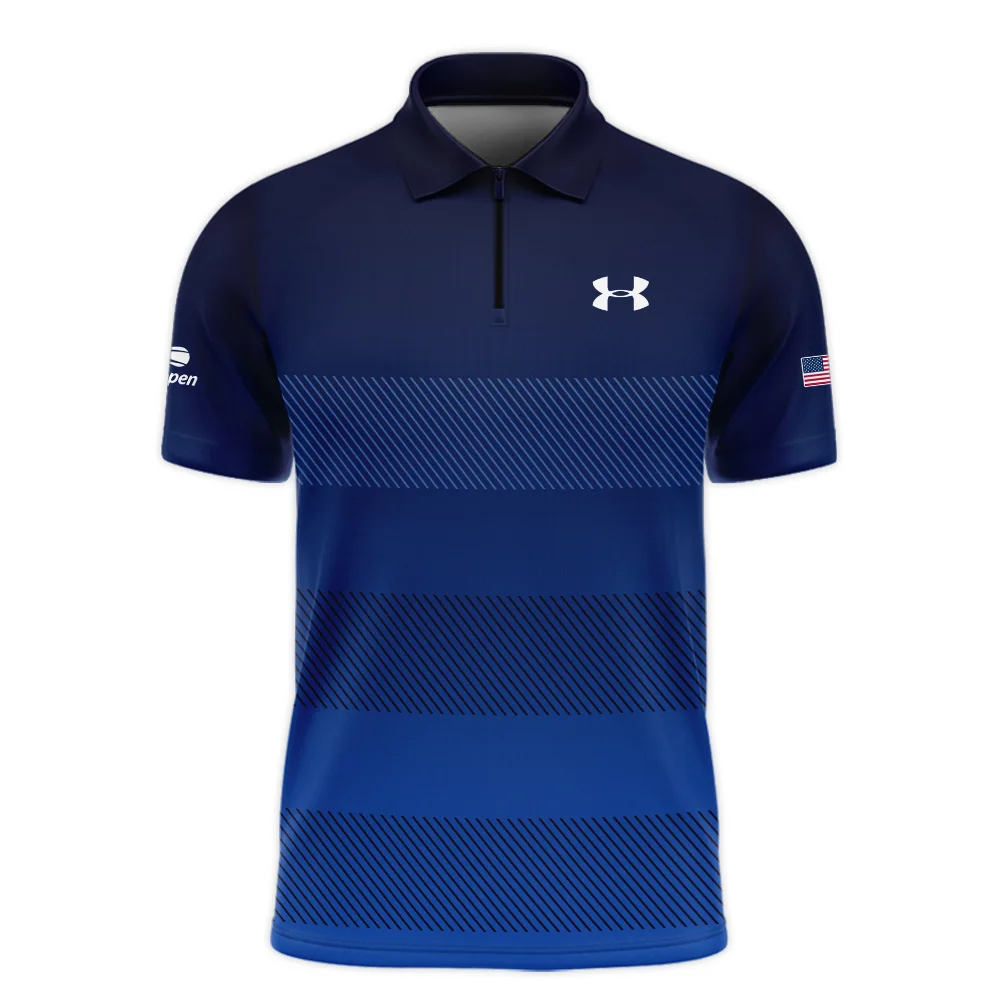 Straight Line Dark Blue Background US Open Tennis Champions Under Armour Zipper Polo Shirt Style Classic Zipper Polo Shirt For Men