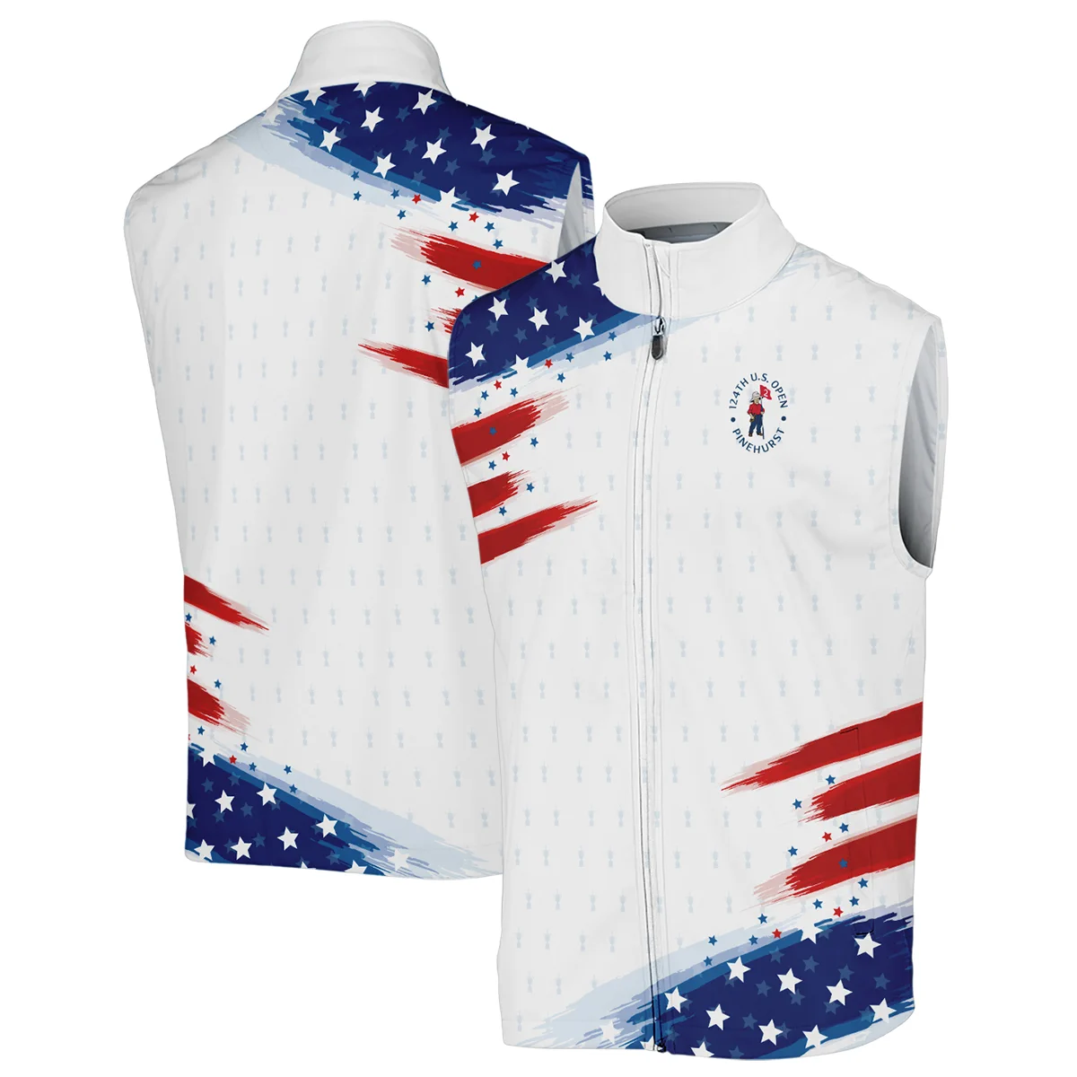 Tournament 124th U.S. Open Pinehurst Ping Stand Colar Jacket Flag American White And Blue All Over Print Stand Colar Jacket