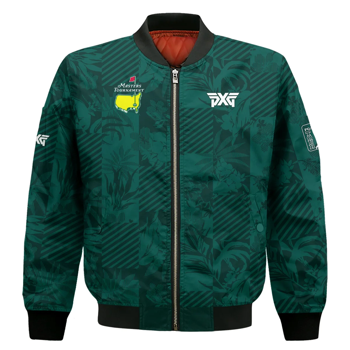 Tropical Leaves ,Foliage With Geometric Stripe Pattern Golf Masters Tournament Bomber Jacket Style Classic Bomber Jacket