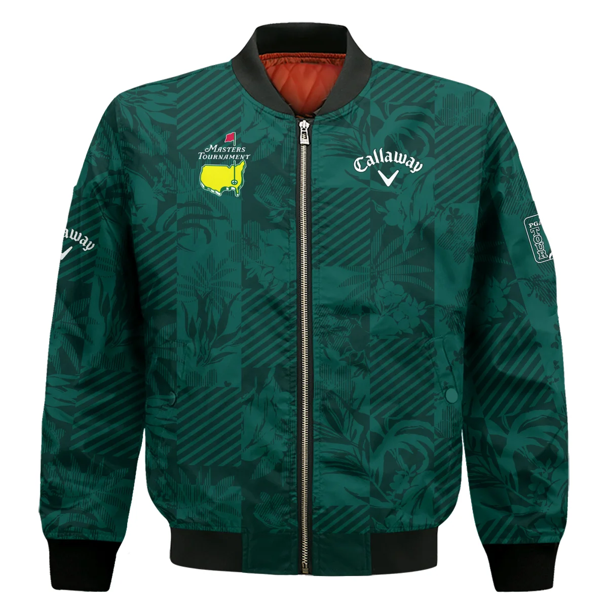 Tropical Leaves ,Foliage With Geometric Stripe Pattern Golf Masters Tournament Callaway Bomber Jacket Style Classic Bomber Jacket