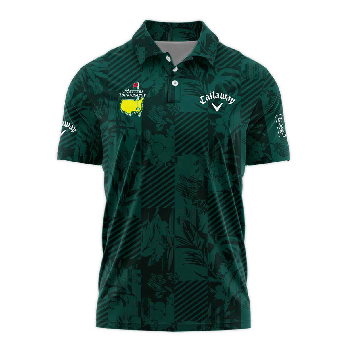 Tropical Leaves ,Foliage With Geometric Stripe Pattern Golf Masters Tournament Callaway Polo Shirt Style Classic Polo Shirt For Men