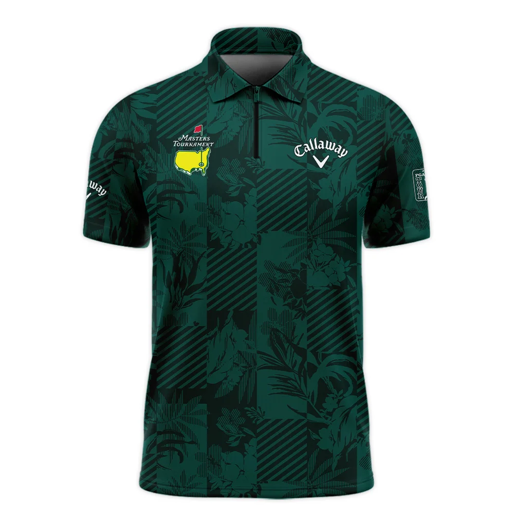 Tropical Leaves ,Foliage With Geometric Stripe Pattern Golf Masters Tournament Callaway Zipper Polo Shirt Style Classic Zipper Polo Shirt For Men