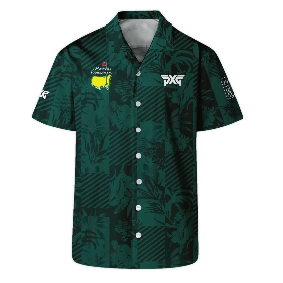 Tropical Leaves ,Foliage With Geometric Stripe Pattern Golf Masters Tournament Long Polo Shirt Style Classic Long Polo Shirt For Men
