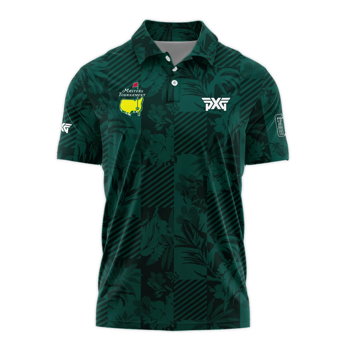Tropical Leaves ,Foliage With Geometric Stripe Pattern Golf Masters Tournament Long Polo Shirt Style Classic Long Polo Shirt For Men