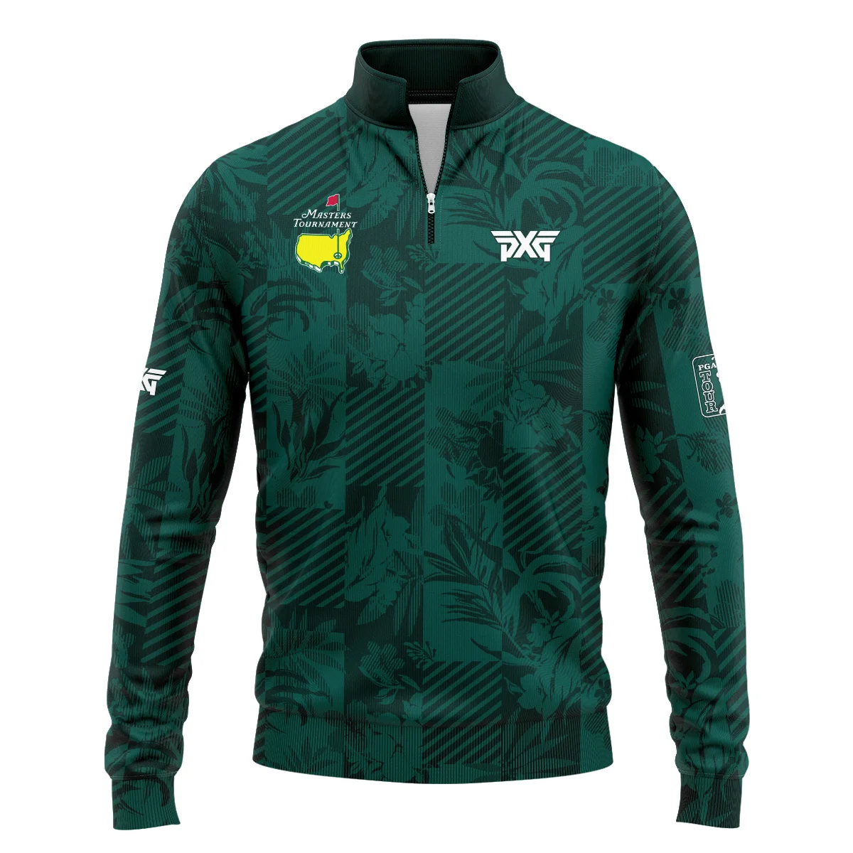 Tropical Leaves ,Foliage With Geometric Stripe Pattern Golf Masters Tournament Quarter-Zip Jacket Style Classic Quarter-Zip Jacket
