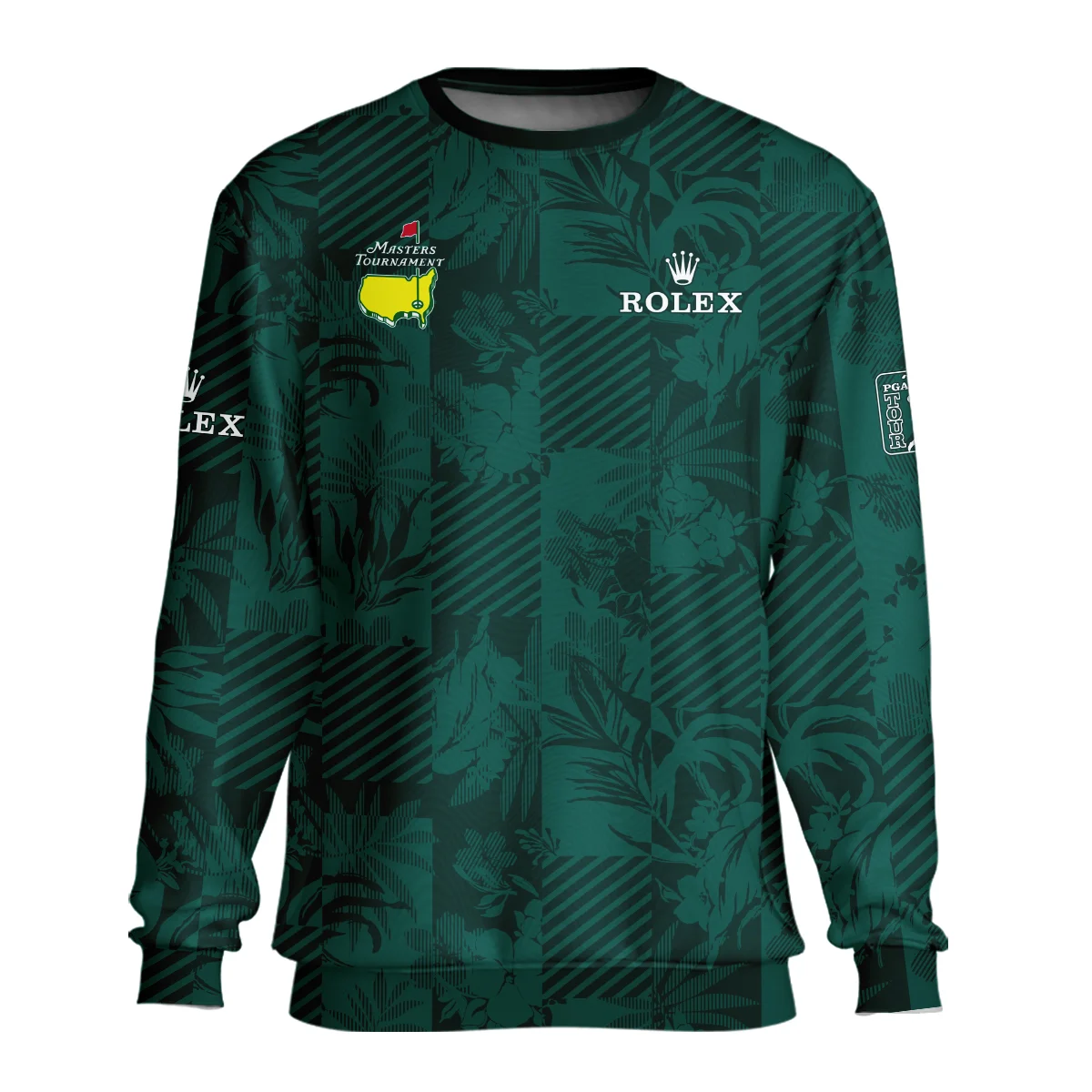 Tropical Leaves ,Foliage With Geometric Stripe Pattern Golf Masters Tournament Rolex Unisex Sweatshirt Style Classic Sweatshirt