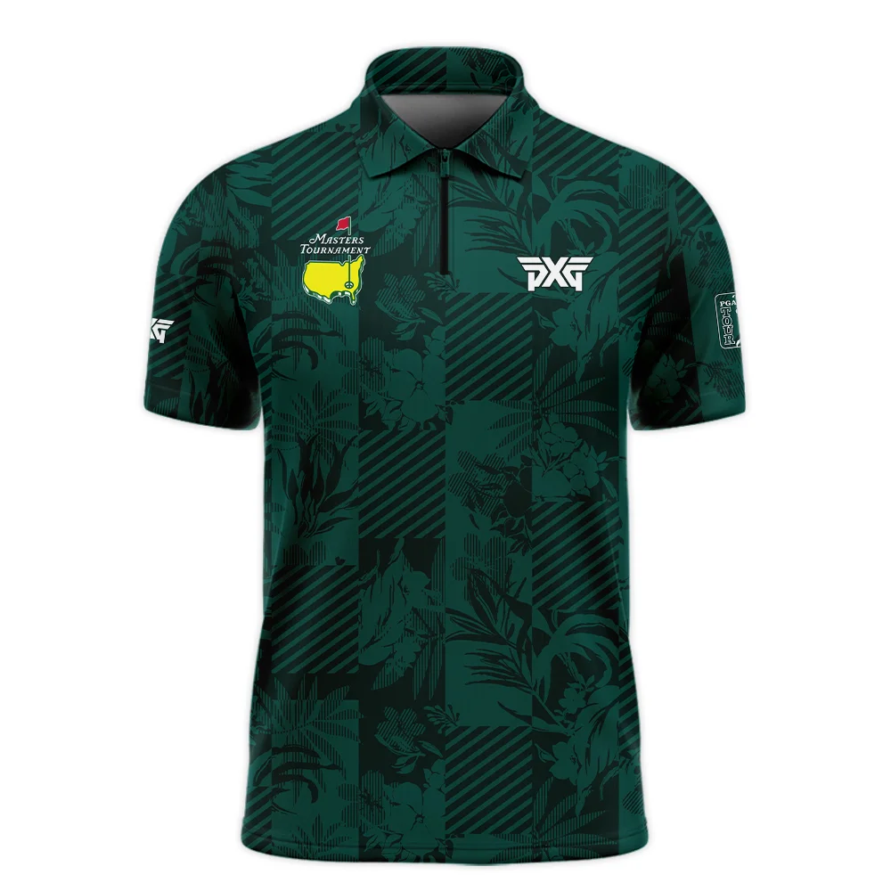 Tropical Leaves ,Foliage With Geometric Stripe Pattern Golf Masters Tournament Zipper Polo Shirt Style Classic Zipper Polo Shirt For Men