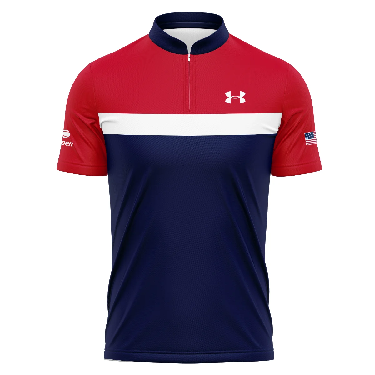 Under Armour Blue Red White Background US Open Tennis Champions Polo Shirt Mandarin Collar Polo Shirt
