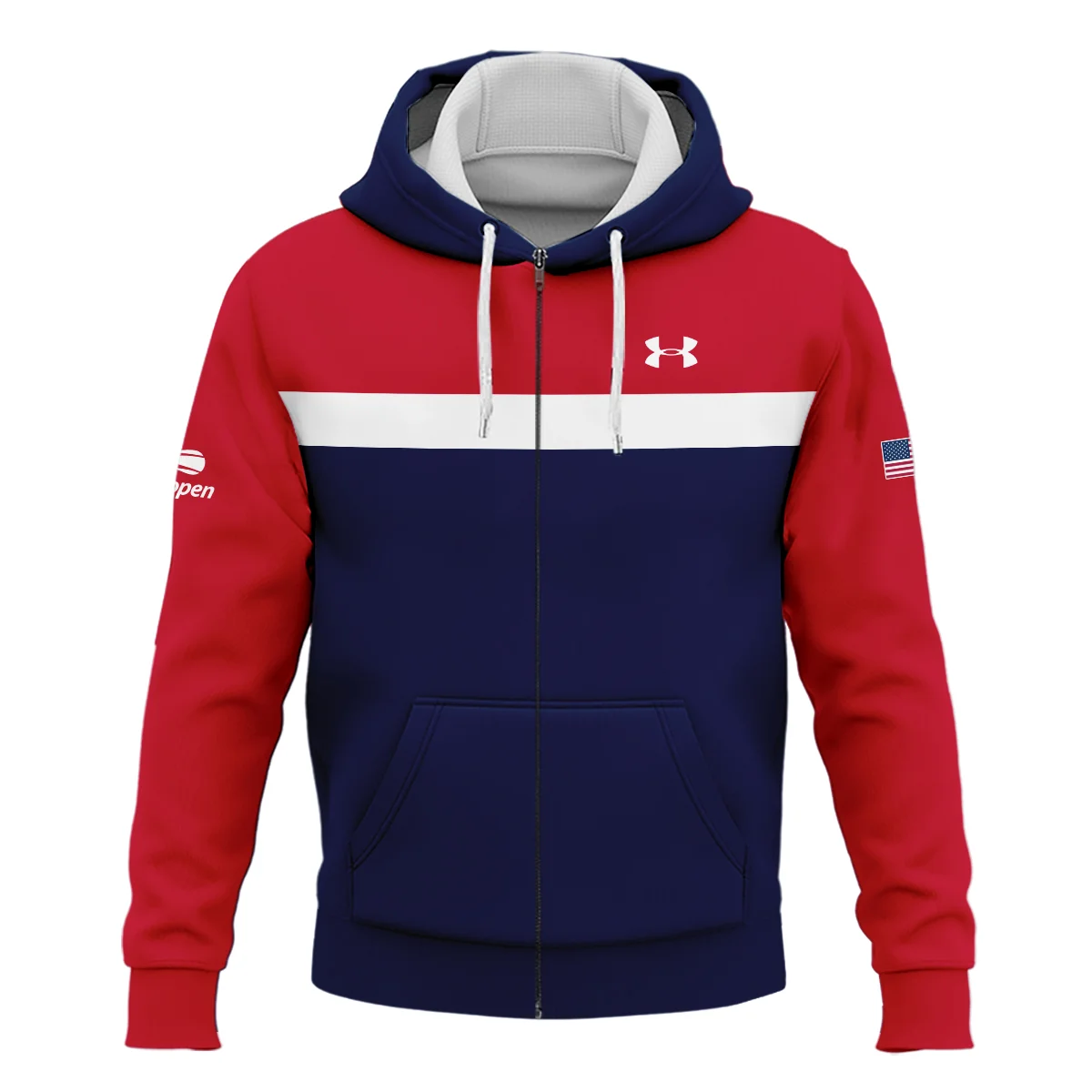 Under Armour Blue Red White Background US Open Tennis Champions Zipper Hoodie Shirt Style Classic Zipper Hoodie Shirt
