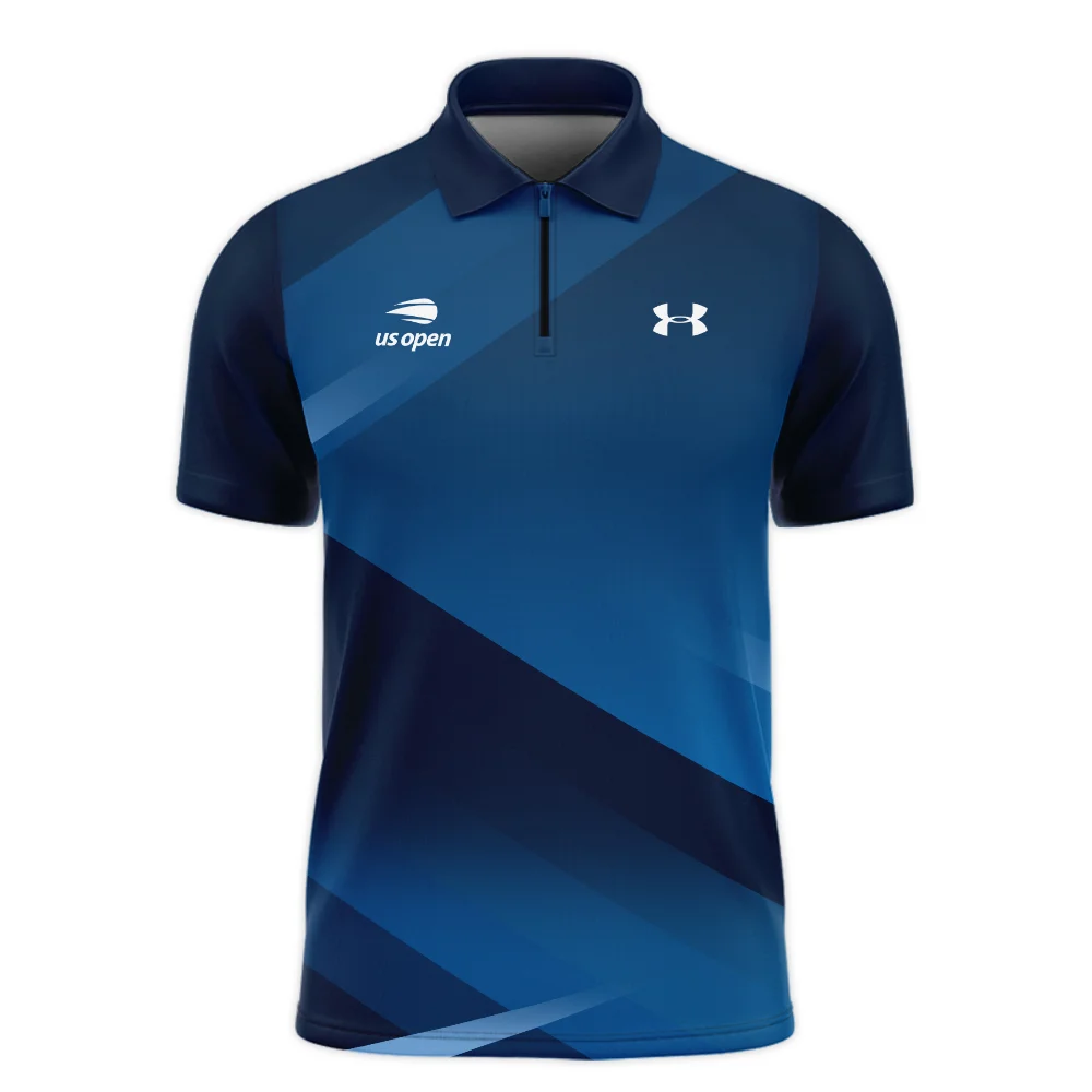 US Open Tennis Champions Dark Blue Background Under Armour Zipper Polo Shirt Style Classic Zipper Polo Shirt For Men