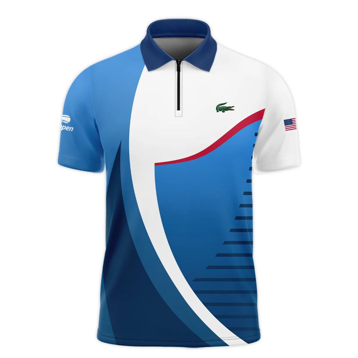 US Open Tennis Champions Lacoste Dark Blue Red White Zipper Polo Shirt Style Classic Zipper Polo Shirt For Men