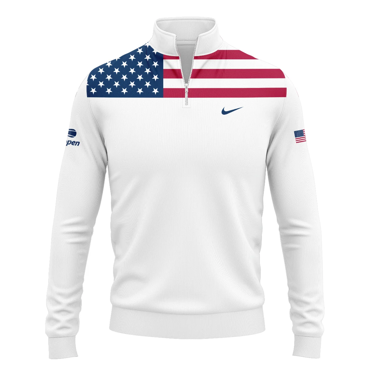 US Open Tennis Champions Nike USA Flag White Mandarin collar Quater-Zip Long Sleeve
