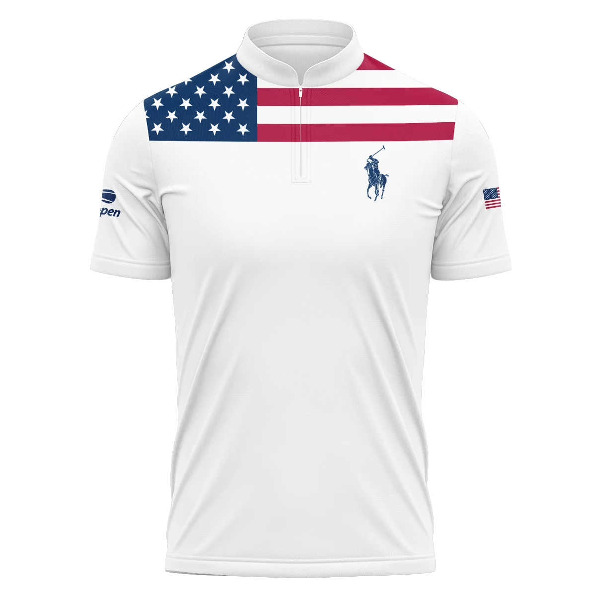 US Open Tennis Champions Ralph Lauren USA Flag White Mandarin collar Quater-Zip Long Sleeve