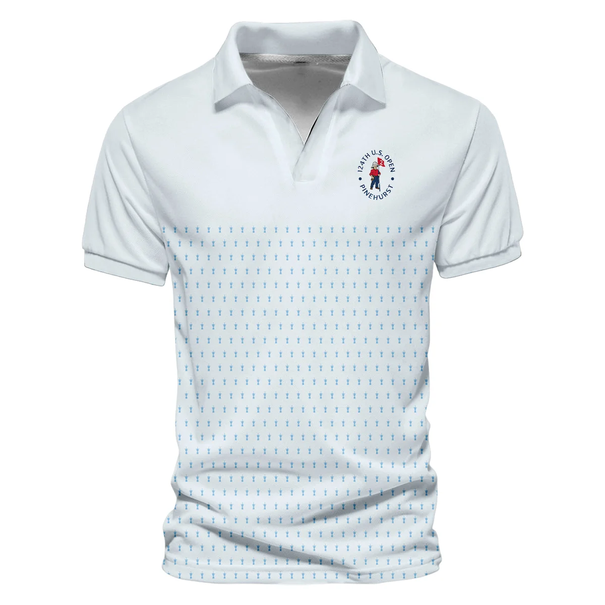 U.S Open Trophy Pattern Light Blue 124th U.S. Open Pinehurst Ping Vneck Polo Shirt Style Classic Polo Shirt For Men