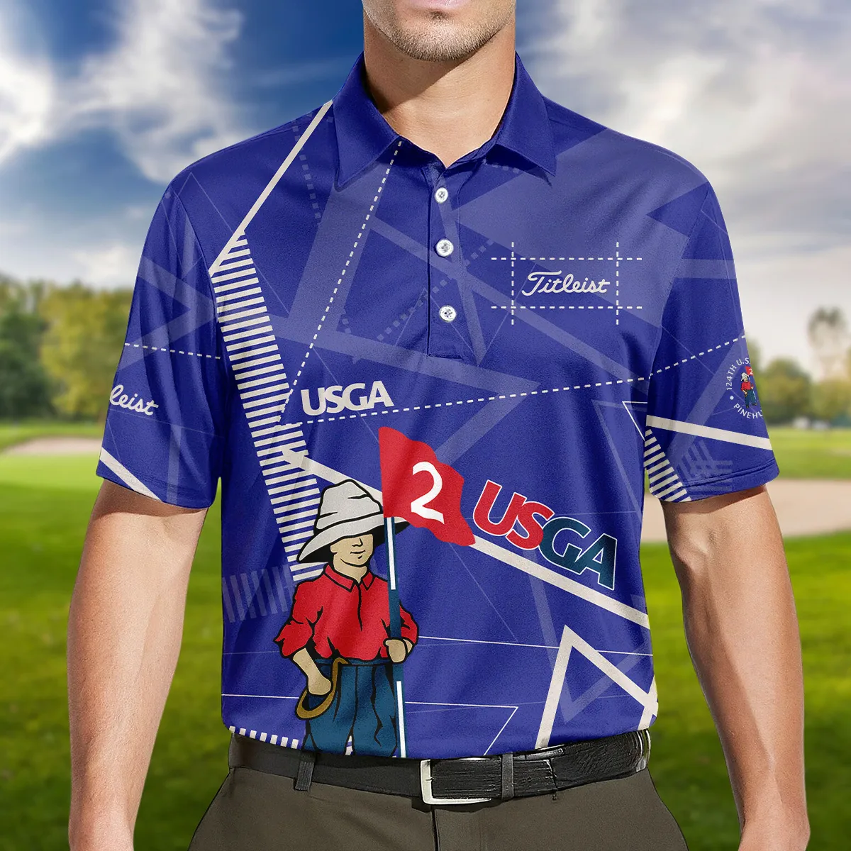 Golf Abstract Line Pattern 124th U.S. Open Pinehurst Titleist Zipper Polo Shirt Style Classic