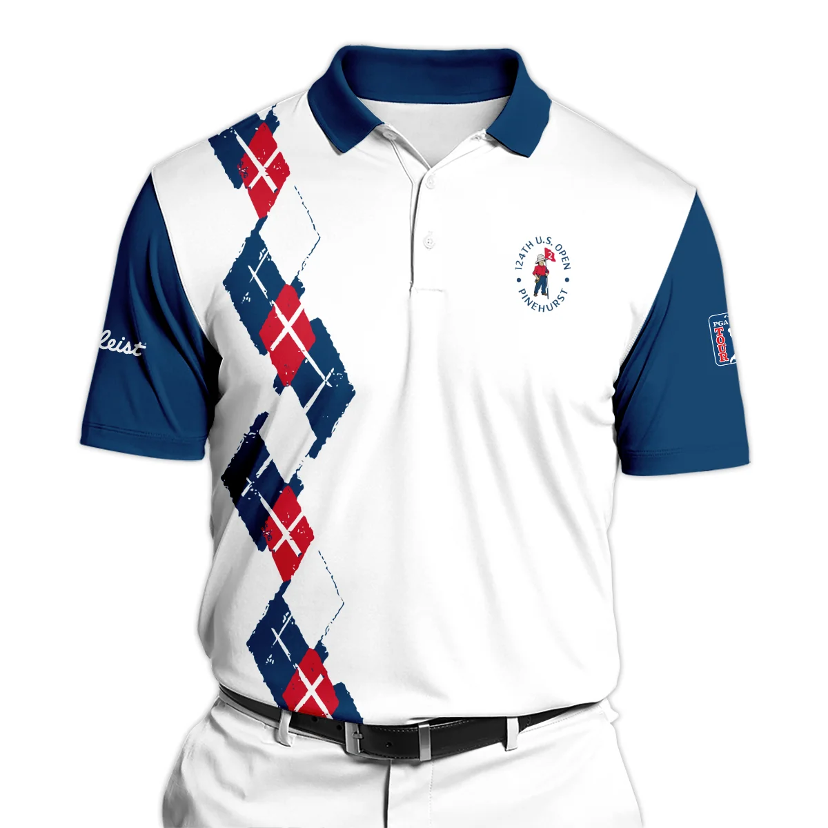 Golf Sport Pattern Blue Mix Color 124th U.S. Open Pinehurst Titlest Style Classic, Short Sleeve Round Neck Polo Shirt