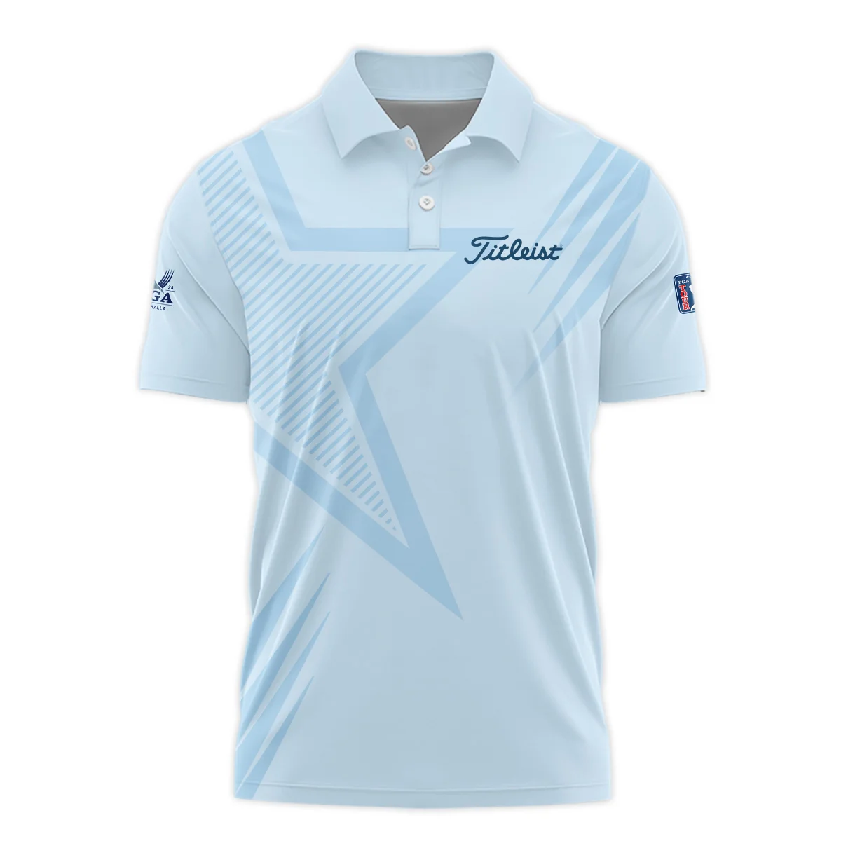 2024 PGA Championship Valhalla Golf Star Line Pattern Light Blue Titleist Long Polo Shirt Style Classic Long Polo Shirt For Men