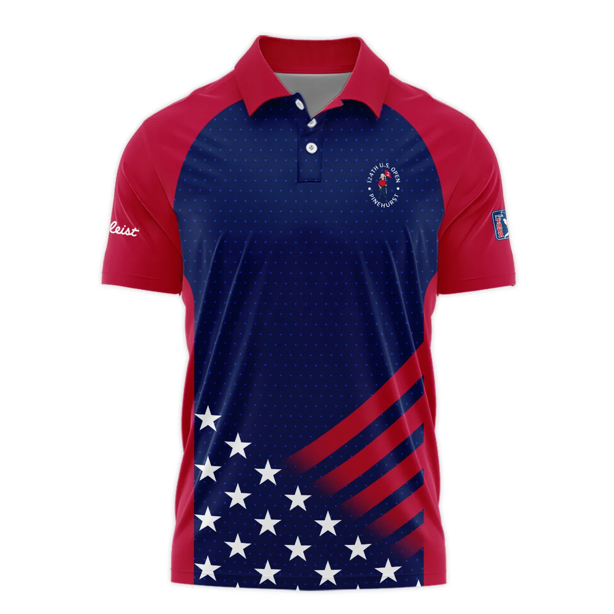 Titleist 124th U.S. Open Pinehurst Star White Dark Blue Red Background Style Classic, Short Sleeve Round Neck Polo Shirt