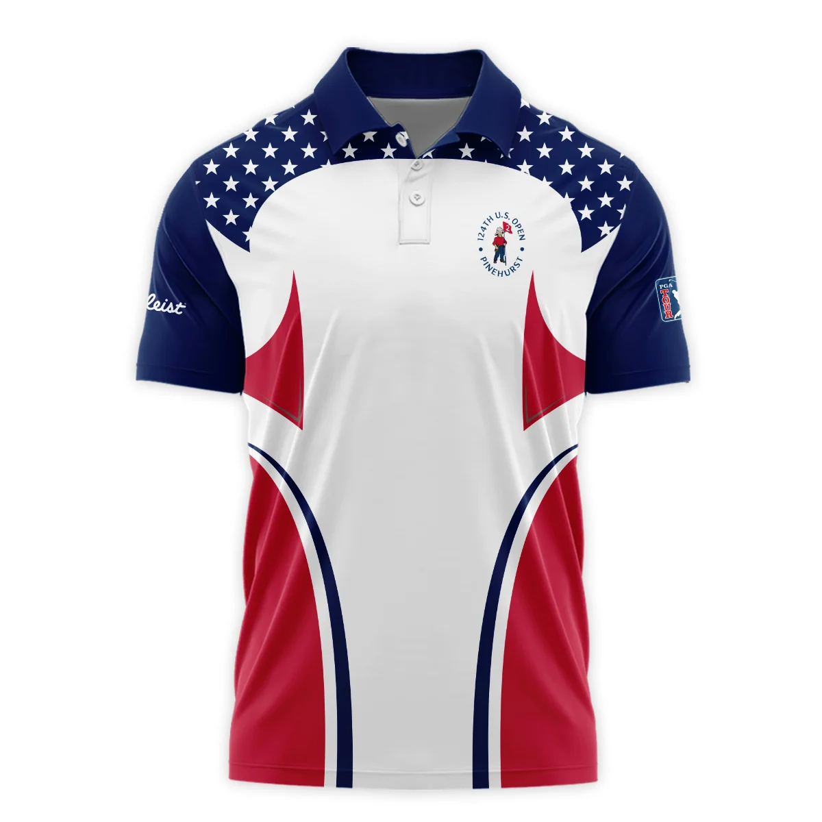 124th U.S. Open Pinehurst Titleist Stars White Dark Blue Red Line Long Polo Shirt Style Classic Long Polo Shirt For Men