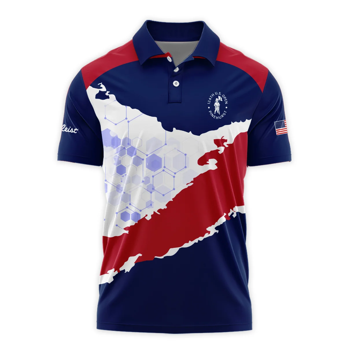 Titleist 124th U.S. Open Pinehurst Red Dark Blue White Abstract Background Style Classic, Short Sleeve Round Neck Polo Shirt