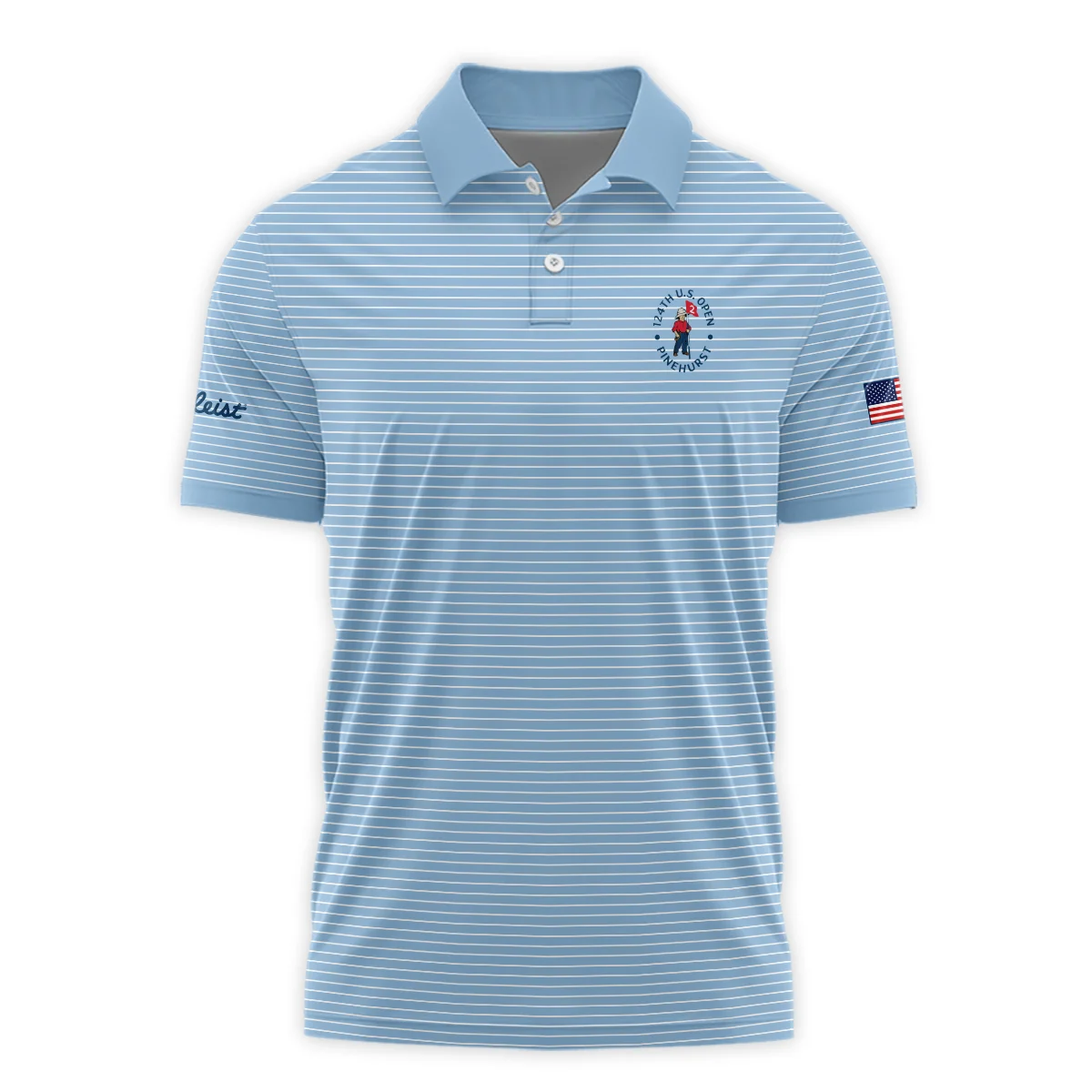 Blue White Line Pattern Titleist 124th U.S. Open Pinehurst Zipper Polo Shirt Style Classic