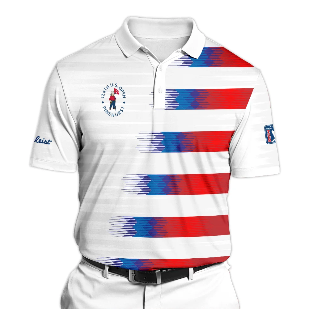 Titleist 124th U.S. Open Pinehurst Golf Sport Polo Shirt Blue Red White Abstract All Over Print Polo Shirt For Men