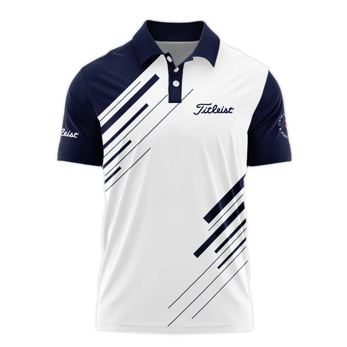 Titleist 124th U.S. Open Pinehurst Golf Polo Shirt Striped Pattern Dark Blue White All Over Print Polo Shirt For Men