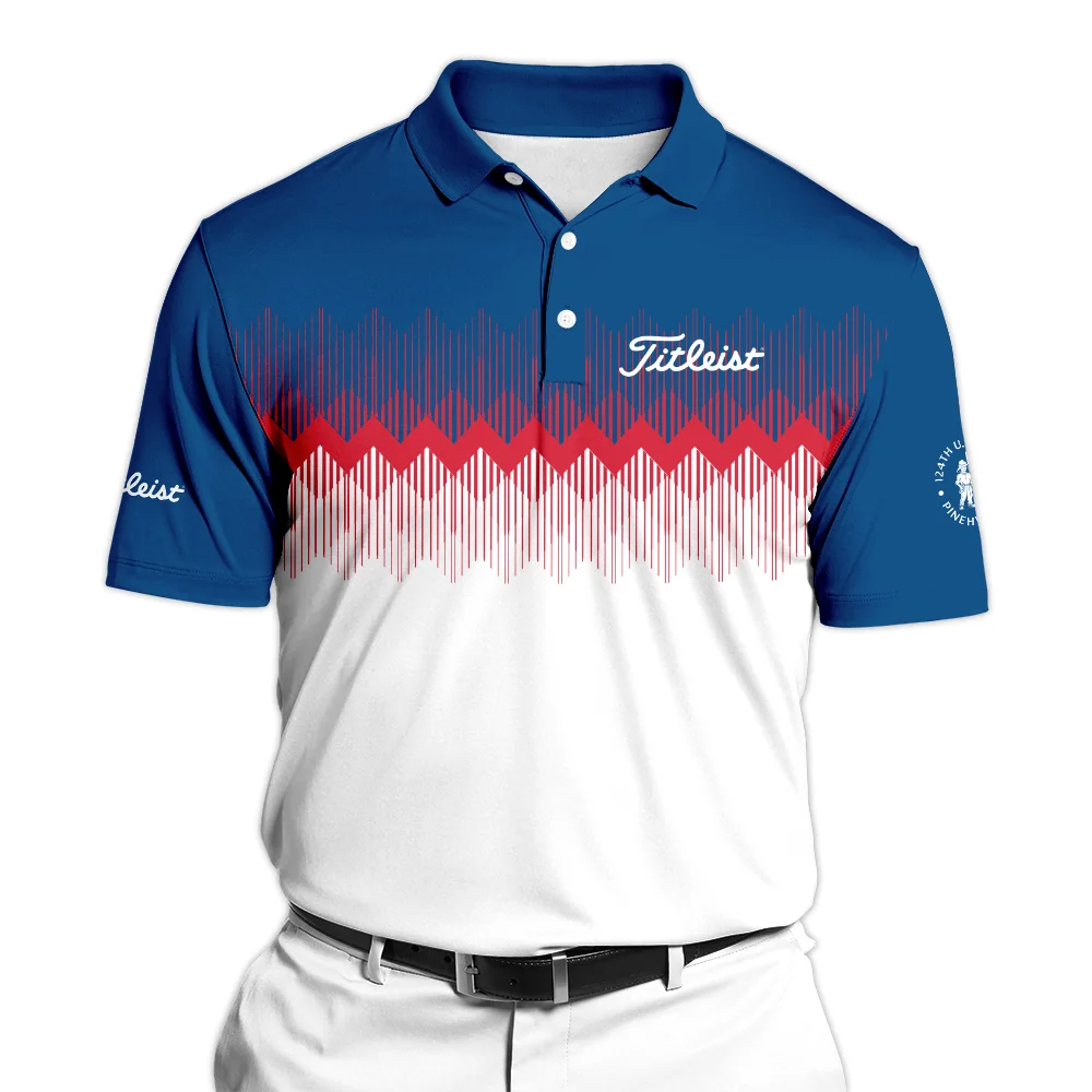 Titleist 124th U.S. Open Pinehurst Polo Shirt Blue Red Fabric Pattern Golf Polo Shirt For Men