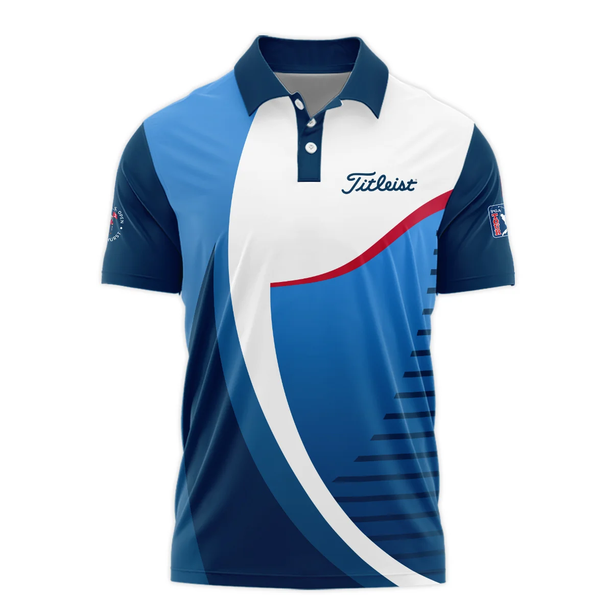124th U.S. Open Pinehurst Golf Sport Titleist Zipper Polo Shirt Blue Gradient Red Straight Zipper Polo Shirt For Men