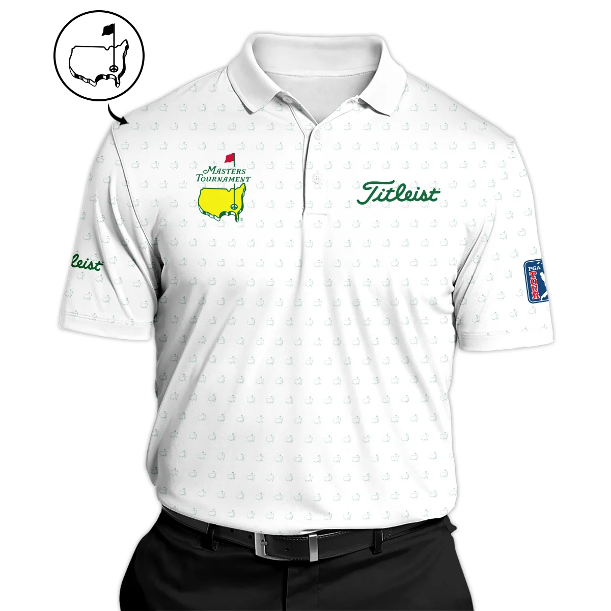 Golf Sport Masters Tournament Titleist Zipper Polo Shirt Sports Logo Pattern White Green Zipper Polo Shirt For Men